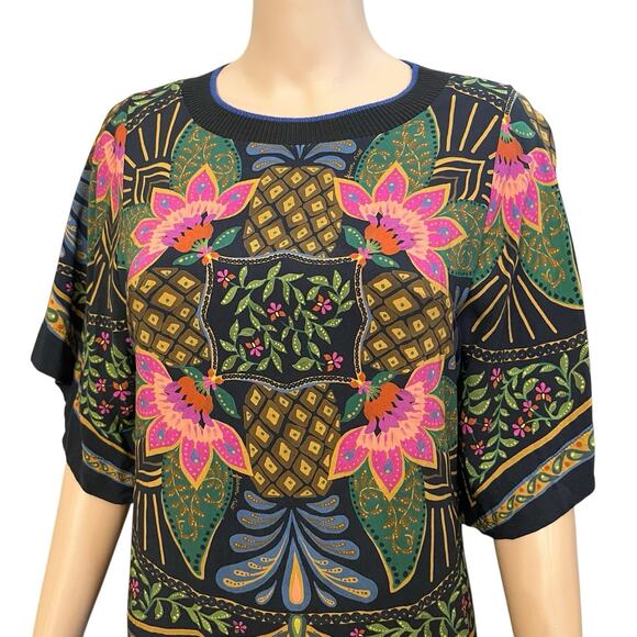 Farm Rio Floral Pineapple Print Mini Dress Size PP Colorful Tropical Black  AS IS